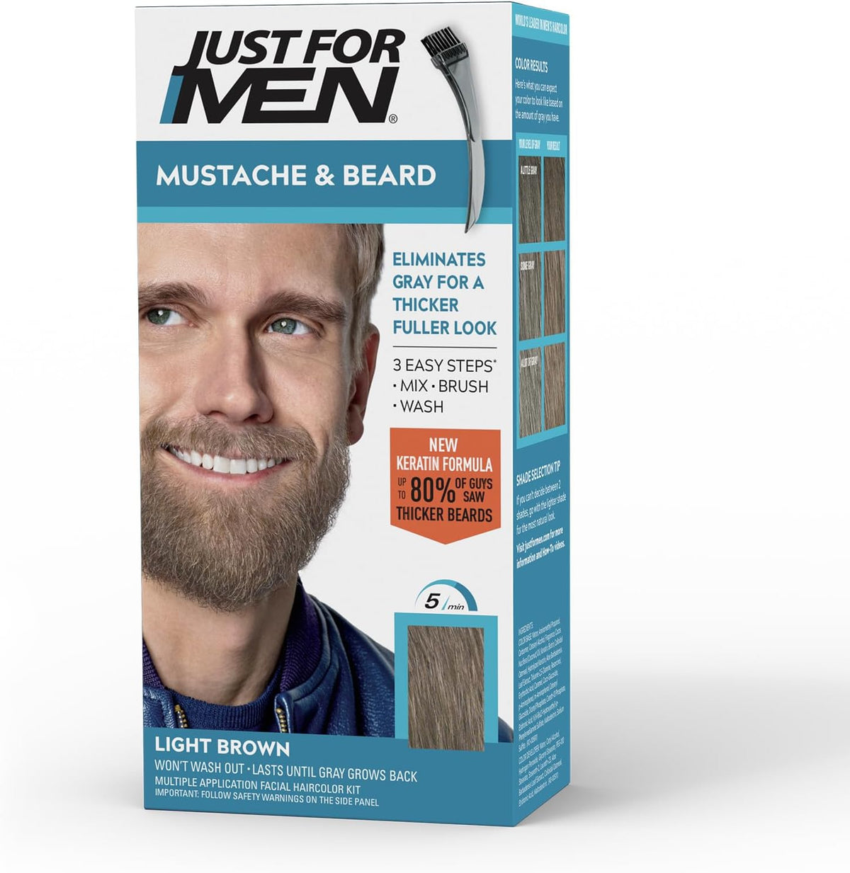 Just For Men Mustache And Beard dye Light Brown front packaging view