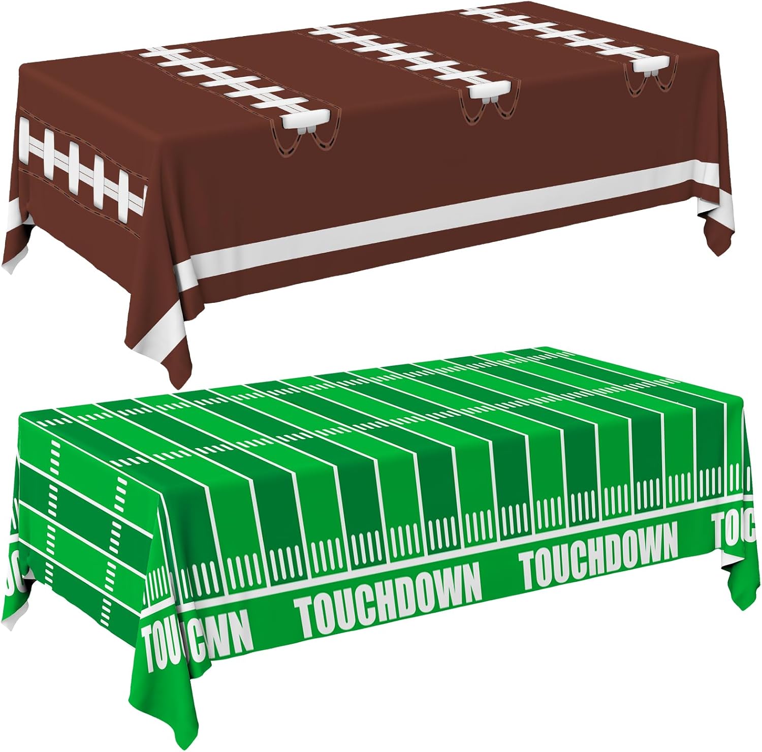 Gatherfun football party decorations disposable tablecloth front view showcasing the green stadium yard lines design.