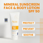 Back of Avène mineral sunscreen bottle displaying ingredients and usage.