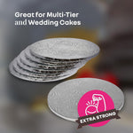 Cake S.O.S. 8 Inch Silver Round Cake Drum supporting a decorated celebration cake