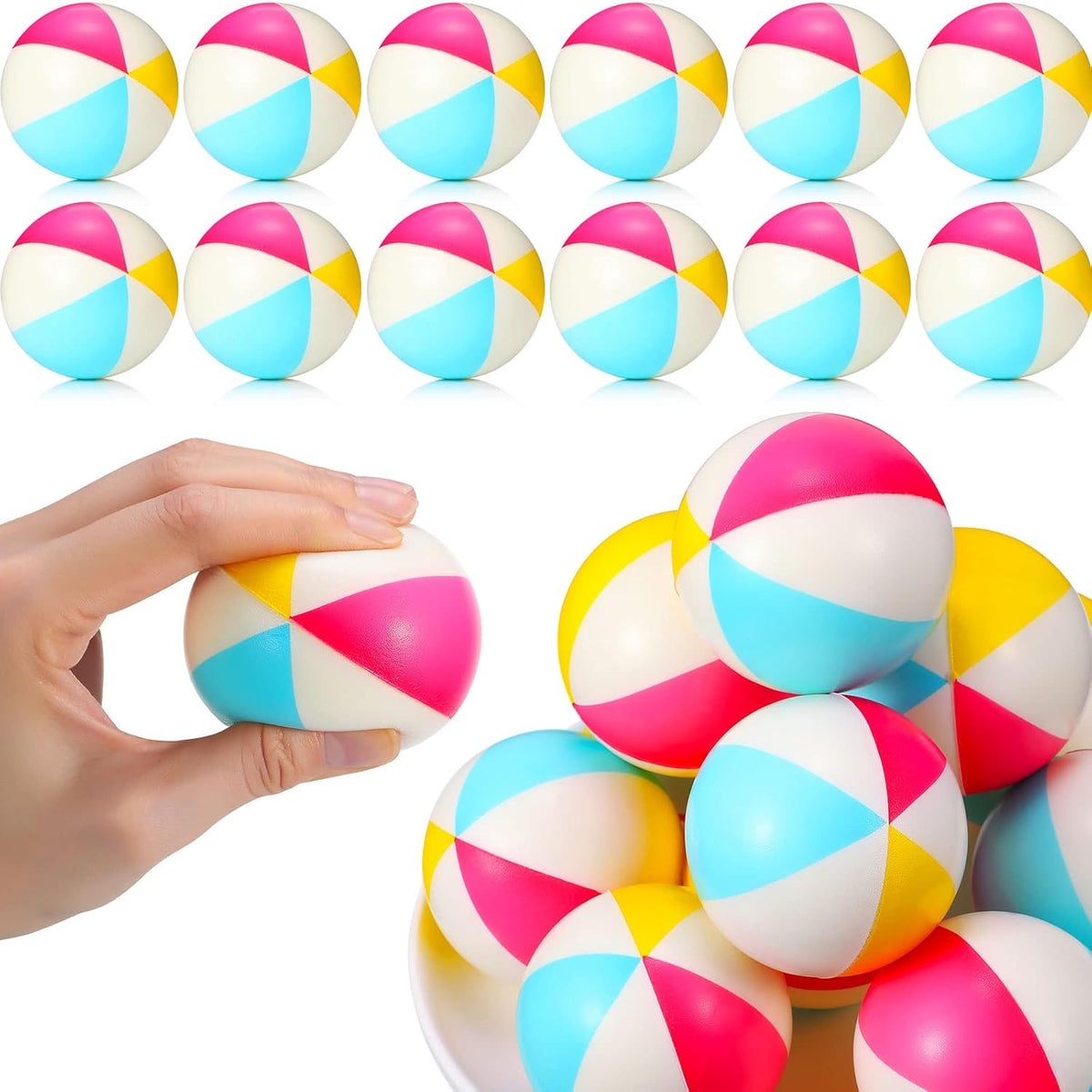 Jerify mini beach stress balls front view of twenty four colorful rainbow foam squeeze toys