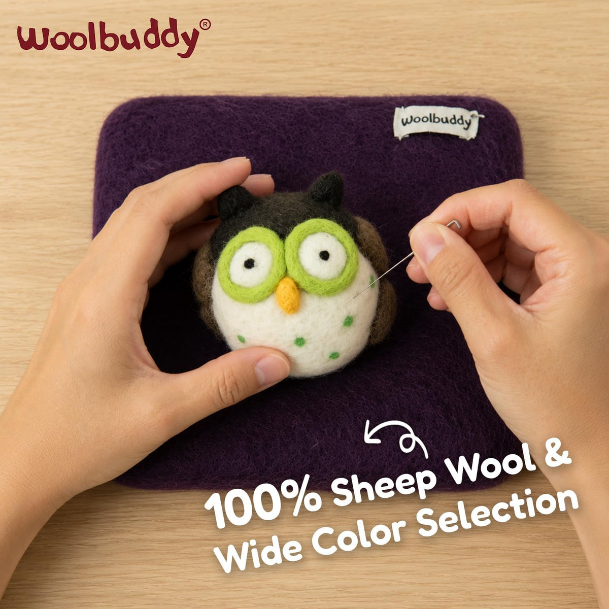 Woolbuddy purple wool felt pad top angle