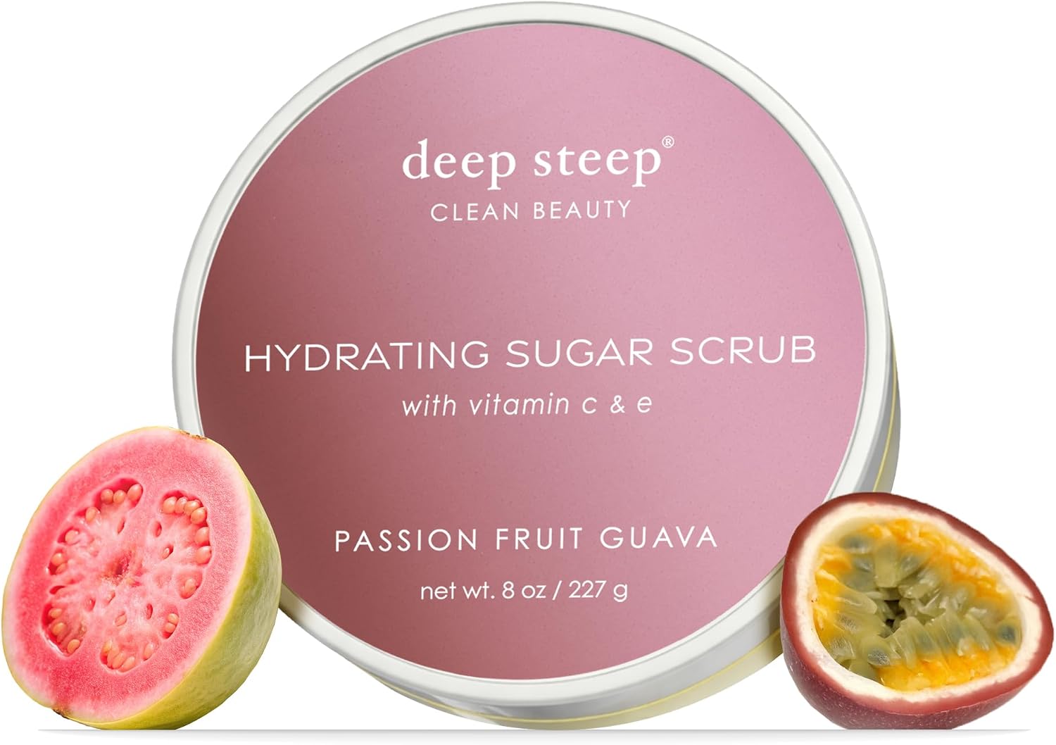 Deep Steep sugar scrub passion fruit guava front view packaging
