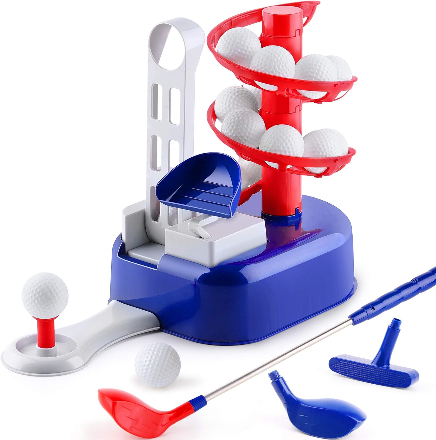 Iplay Ilearn kids blue golf toy set front view with club and balls