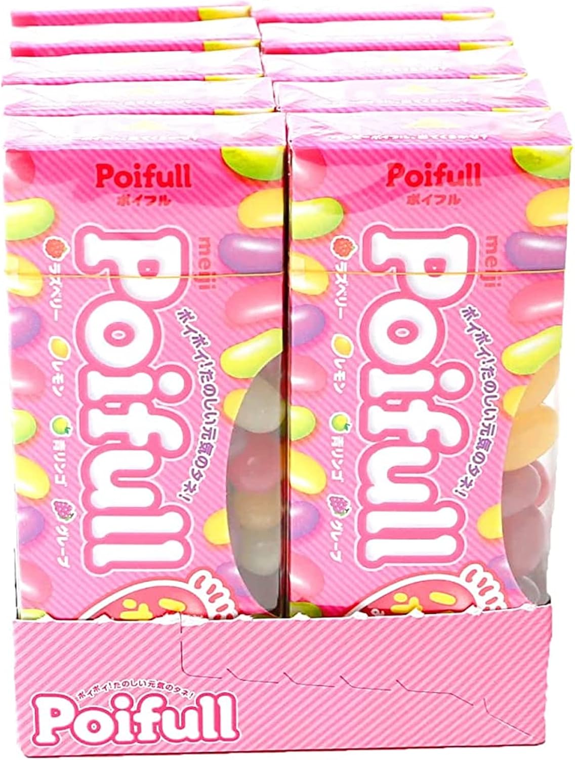 Top view of Meiji Poifull fruit flavored candy assortment