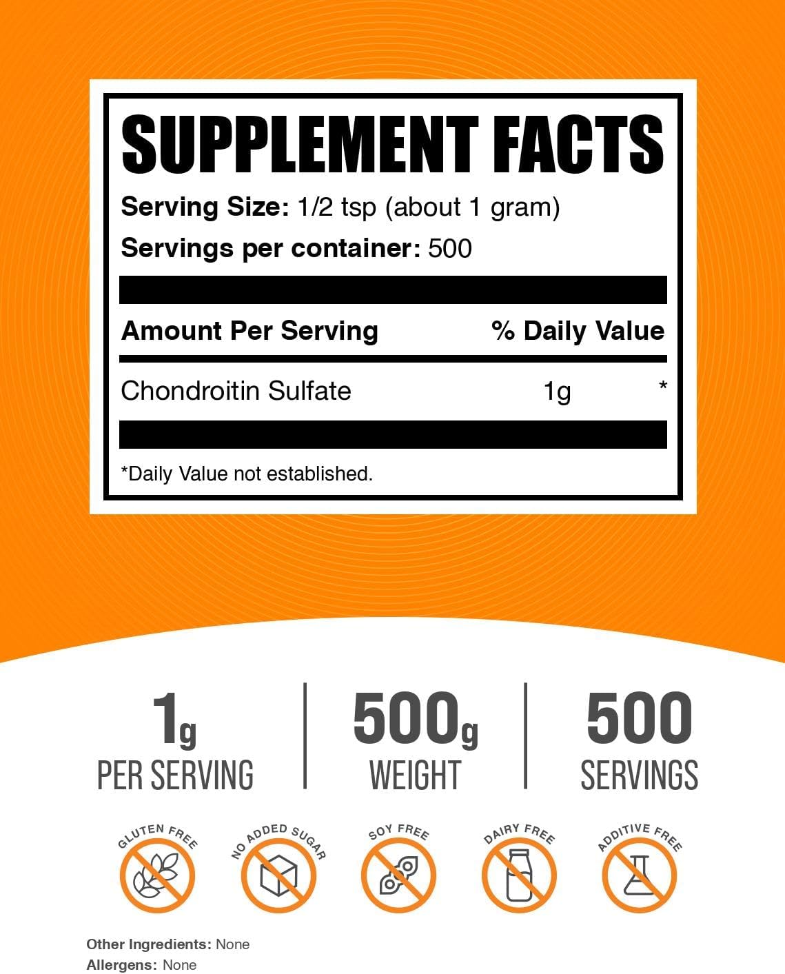 BulkSupplements Chondroitin Sulfate nutritional label details