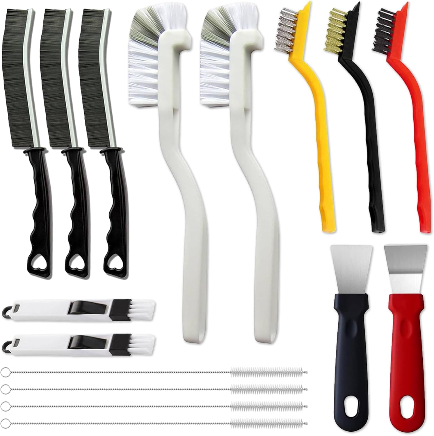 Unbranded crevice cleaning brush set front view sixteen pieces displayed for household deep cleaning