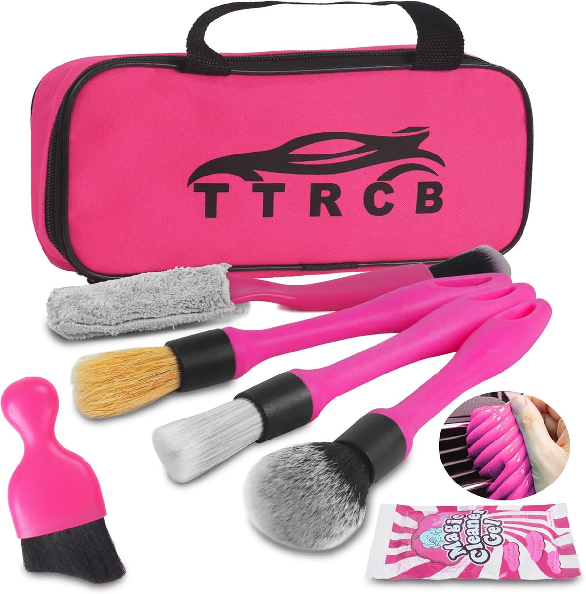 TTRCB Car Detailing Cleaning Kit front view featuring pink brushes and cleaning gel