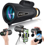 Ayraviio 12x60 monocular telescope front view with lens cover