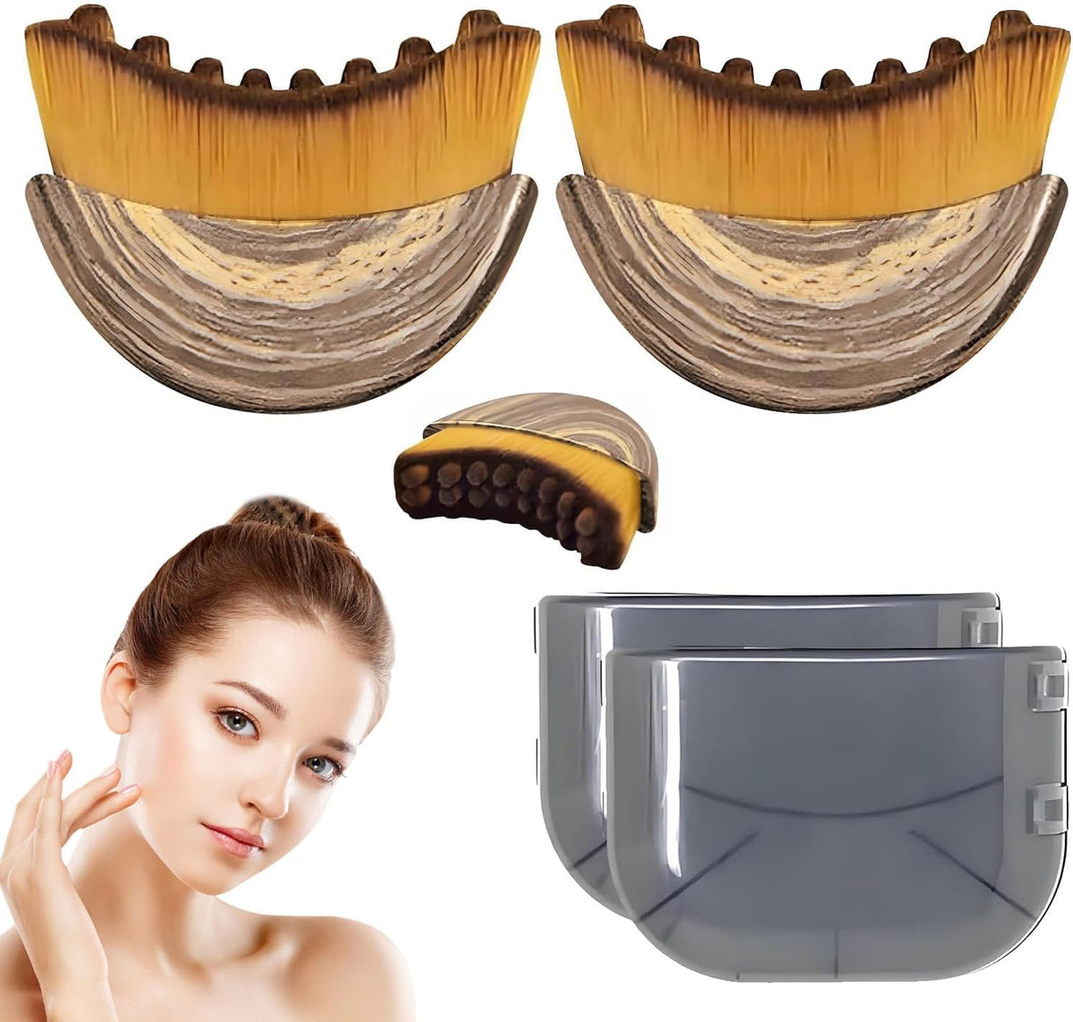 Rose Romee Lymphatic Contour Face Brush two piece set front view showing soft dense bristles for facial sculpting.