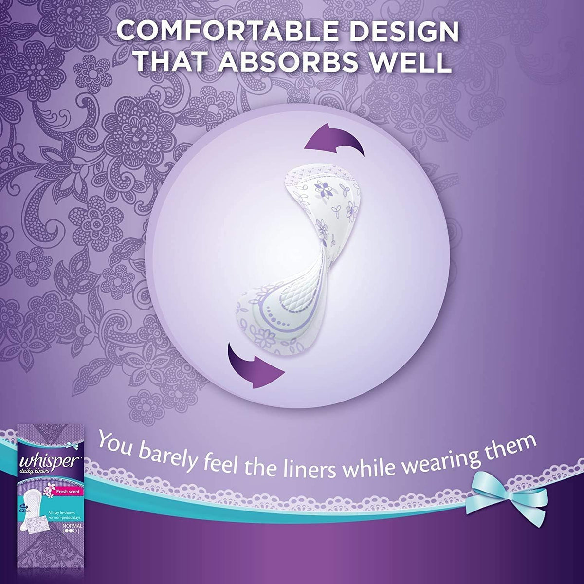 Whisper daily liners breathable design and odor control details