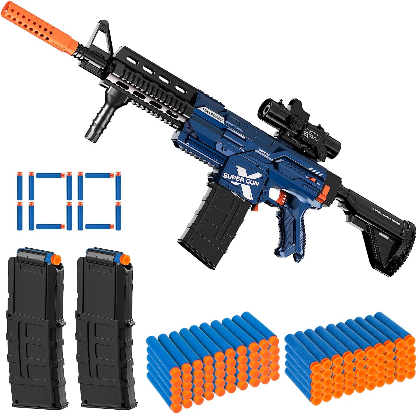 COOLFOX electric automatic toy gun sniper blaster front view showcasing the blue motorized rifle design.