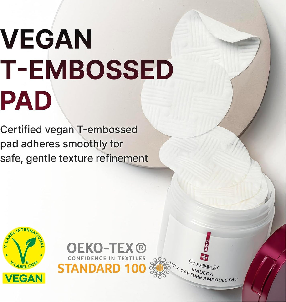 Educational graphic showing application of Madeca Mela Ampoule Pad