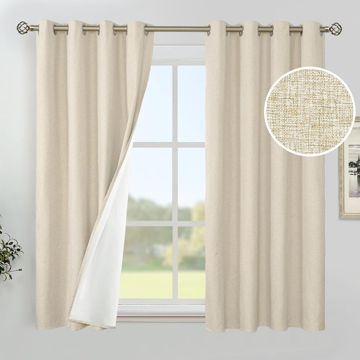 YoungsTex Brown Linen Blackout Curtains 84 Inch Length for Living Room | Thermal Insulated Black Out Drapes with Grommet Privacy Energy Saving for Bedroom Room Darkening, 2 Panels, 52 X 84 Inch - Image 15