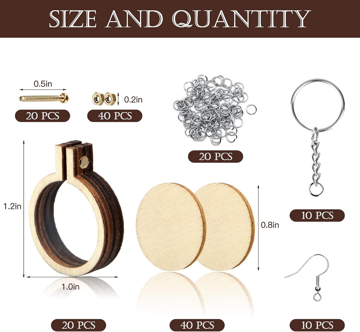 ZOCONE 20 Packs Mini Embroidery Hoops, Small Ring Tiny Embroidery Hoops with Keychain Earring Hooks Jump Rings, Round Wood Hoops for DIY Embroidery Necklace Jewelry Pendant and Keychain - Image 2