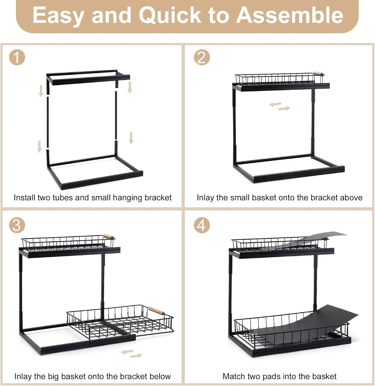 VESTCDF multi-purpose storage rack installed inside a kitchen cabinet