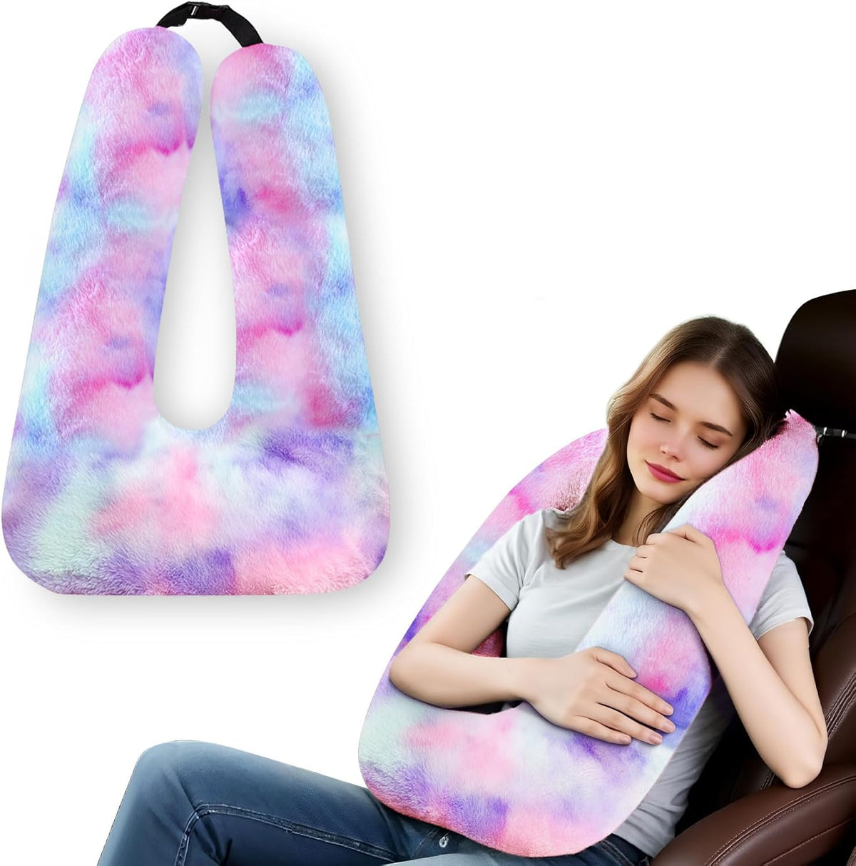 Car Pillow for Kids - Comfort Travel Pillow for Car - Soft Cotton Support Cushion for Children and Adults on Long Trips (Pink) - Image 9