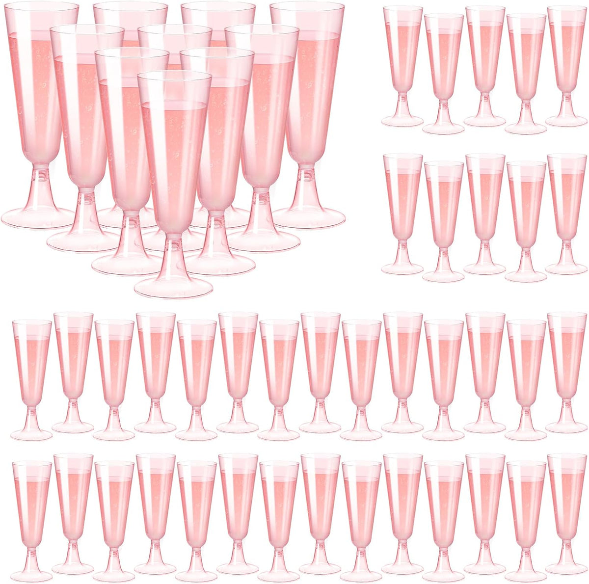 SUREHOME Pink Champagne Flutes front view of 40 pack disposable glasses