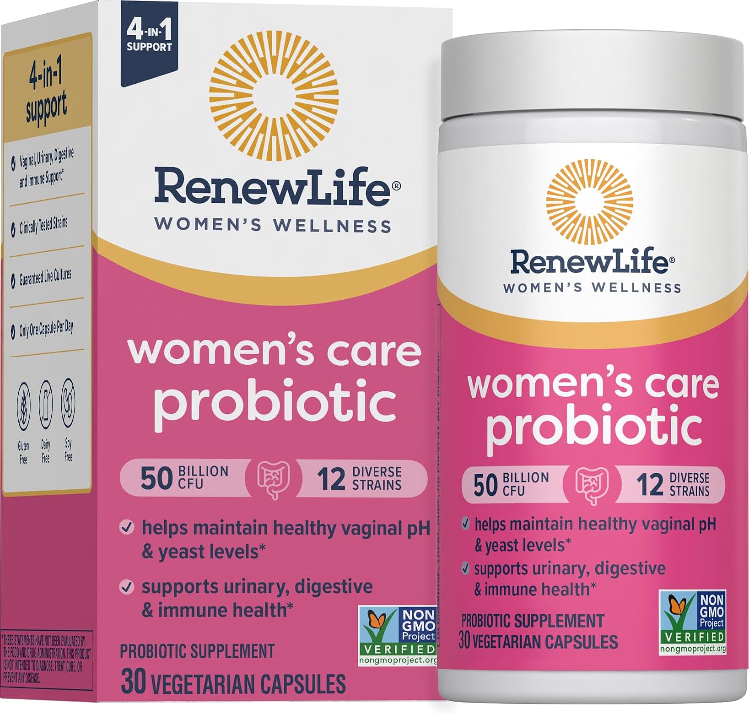 Renew Life Women's Care Probiotic front packaging bottle view