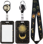 Juanooo cool black ID badge holder front view with sun and moon design
