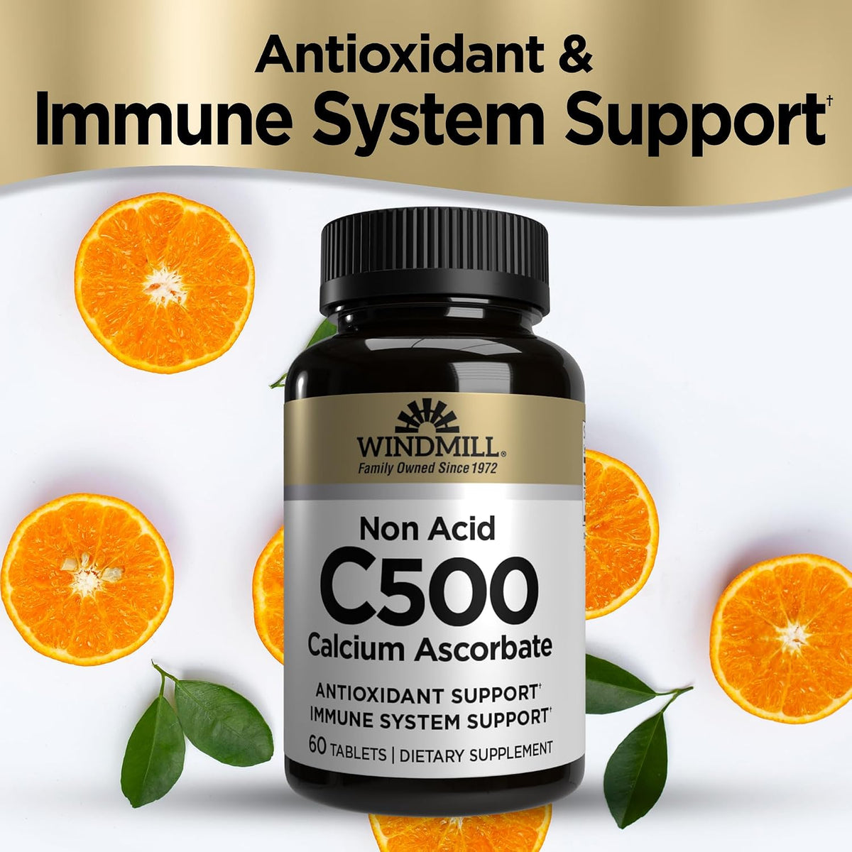 Windmill vitamin c dietary supplement bottle side profile