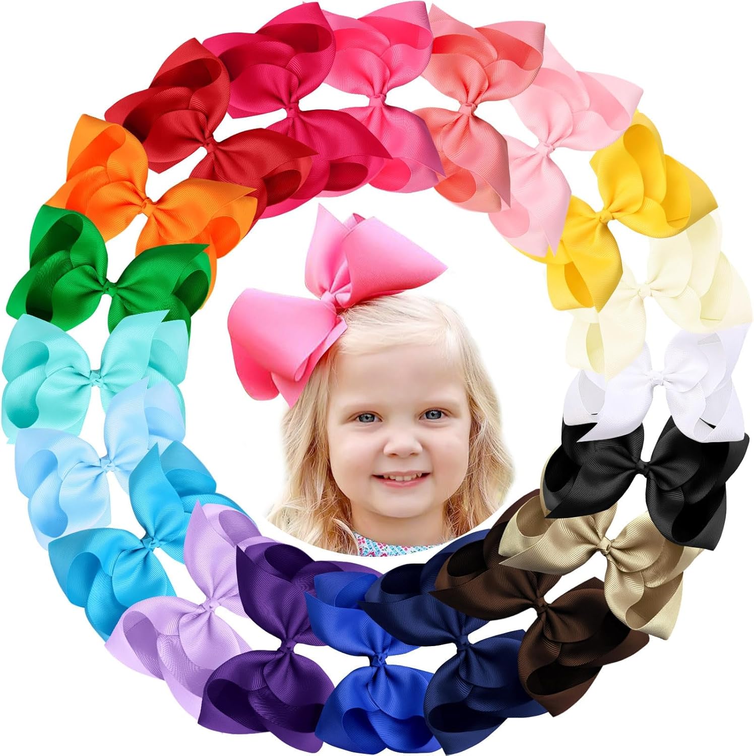 Oaoleer 20 Piece 8 Inch Grosgrain Ribbon Hair Bows set