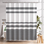AmazerBath fabric shower curtain front view featuring a rustic black and white striped farmhouse pattern.