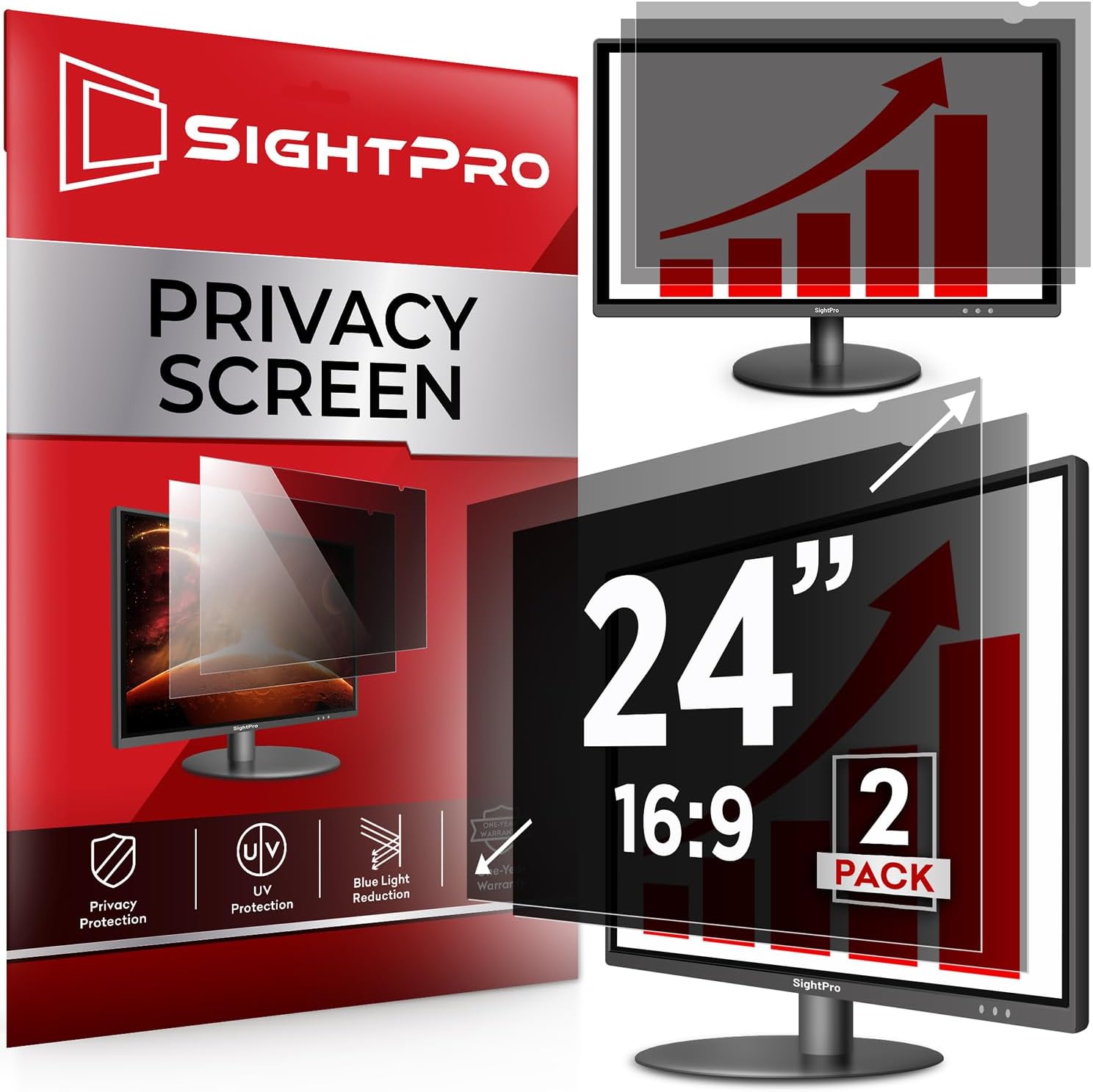 SightPro 24 Inch Computer Privacy Screen Filter front view on desktop monitor