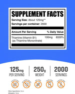 BulkSupplements Vitamin B1 powder dietary supplement nutritional facts label