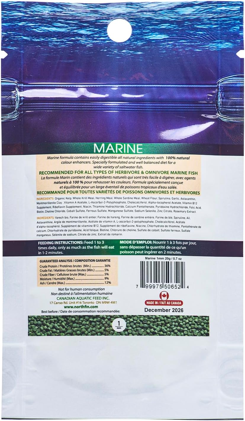 Northfin 1mm slow-sinking marine pellets jar