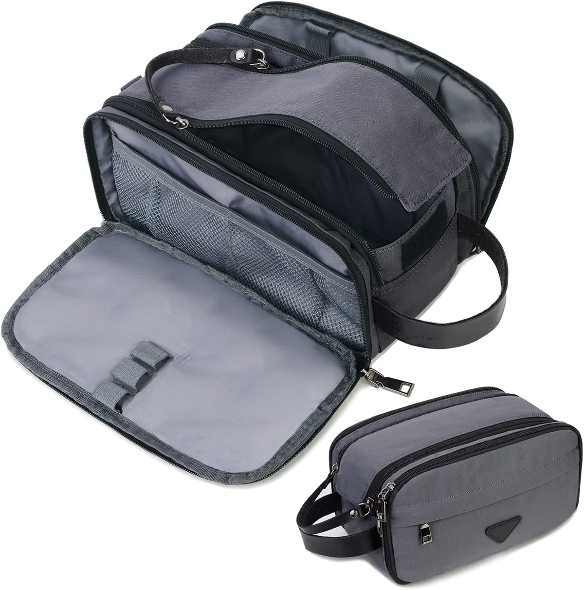CROCOD Toiletry Bag for Men - Water-Resistant Oxford Travel Organizer Dopp Kit with Double Zippers, Padded Shaving Bag for Bathroom, Gym, Dorm - Multi-Function Cosmetic Storage Bag (Black) - Image 9