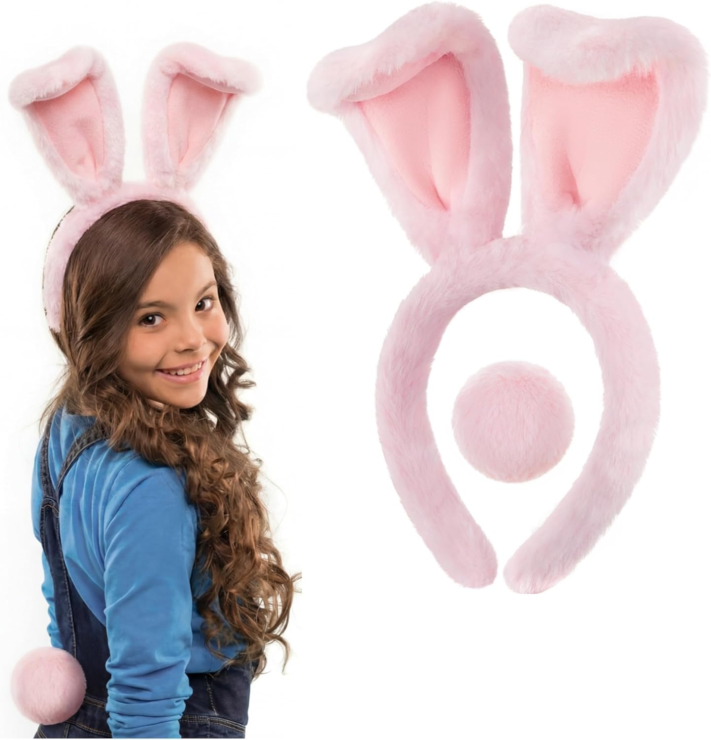 Zeyune Easter Bunny Ears Headband front view showing plush pink and white rabbit design.