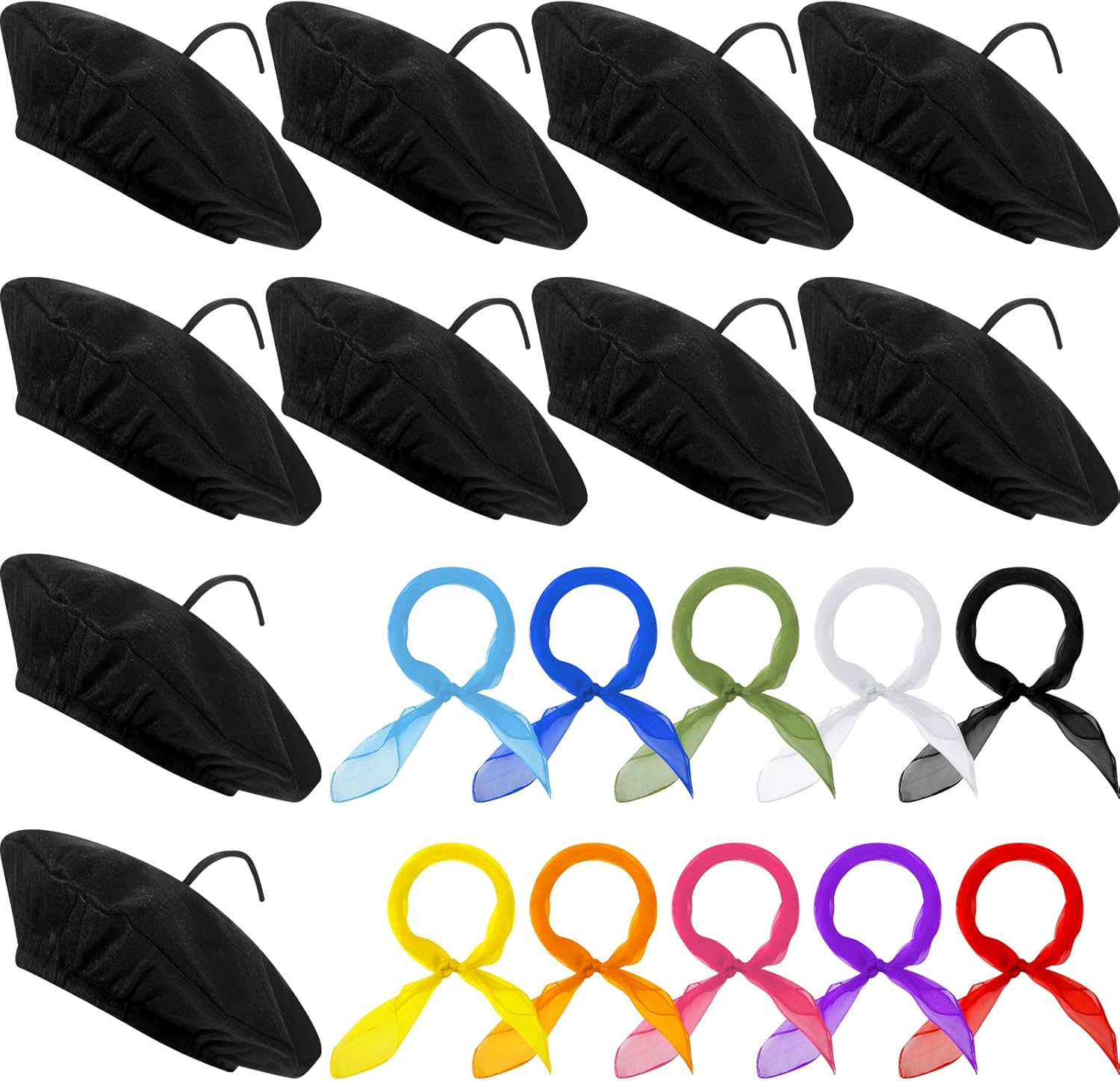 Laumoi 20 piece French beret and scarf bulk set front view