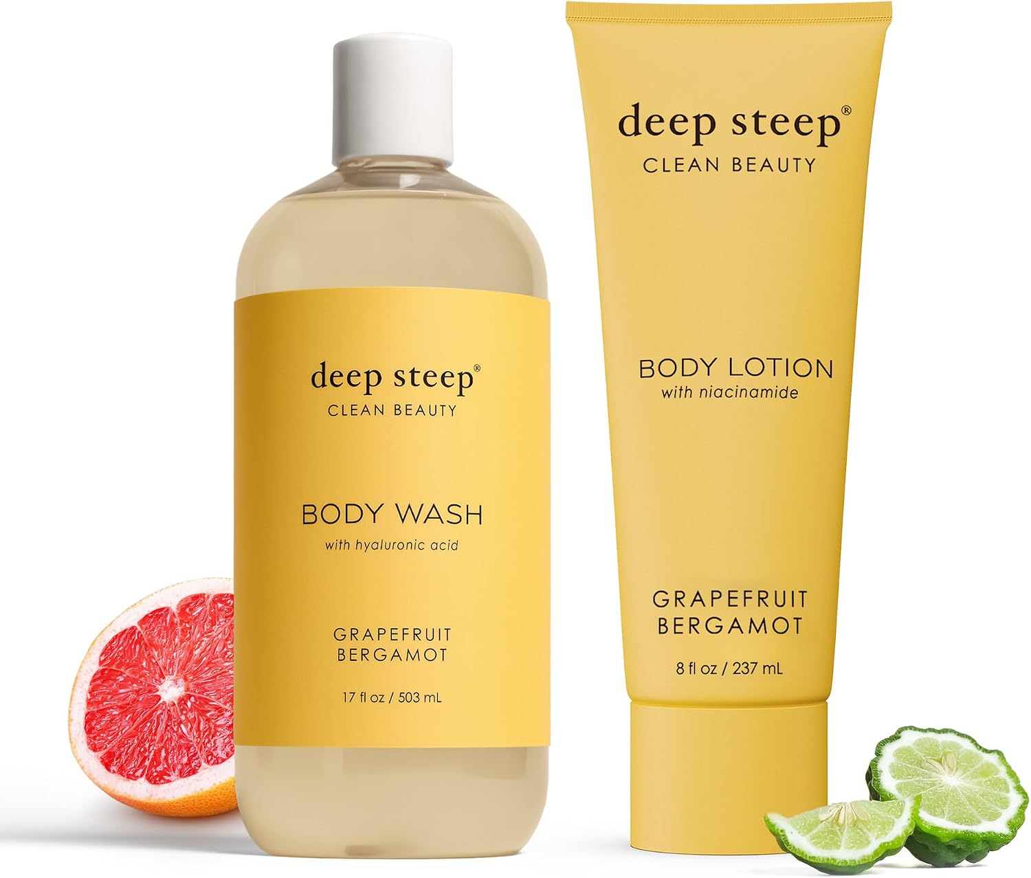 Deep Steep body wash and body lotion bundle front view packaging