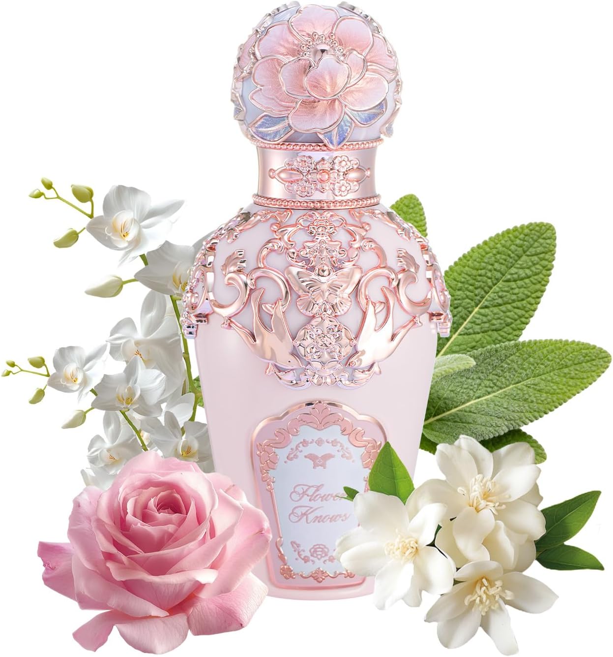 Flower Knows Butterfly Cloud Collar Perfume front view of ornate jade glass bottle
