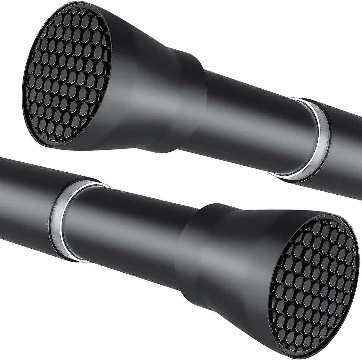 ZipGlo adjustable black spring tension curtain rod front view
