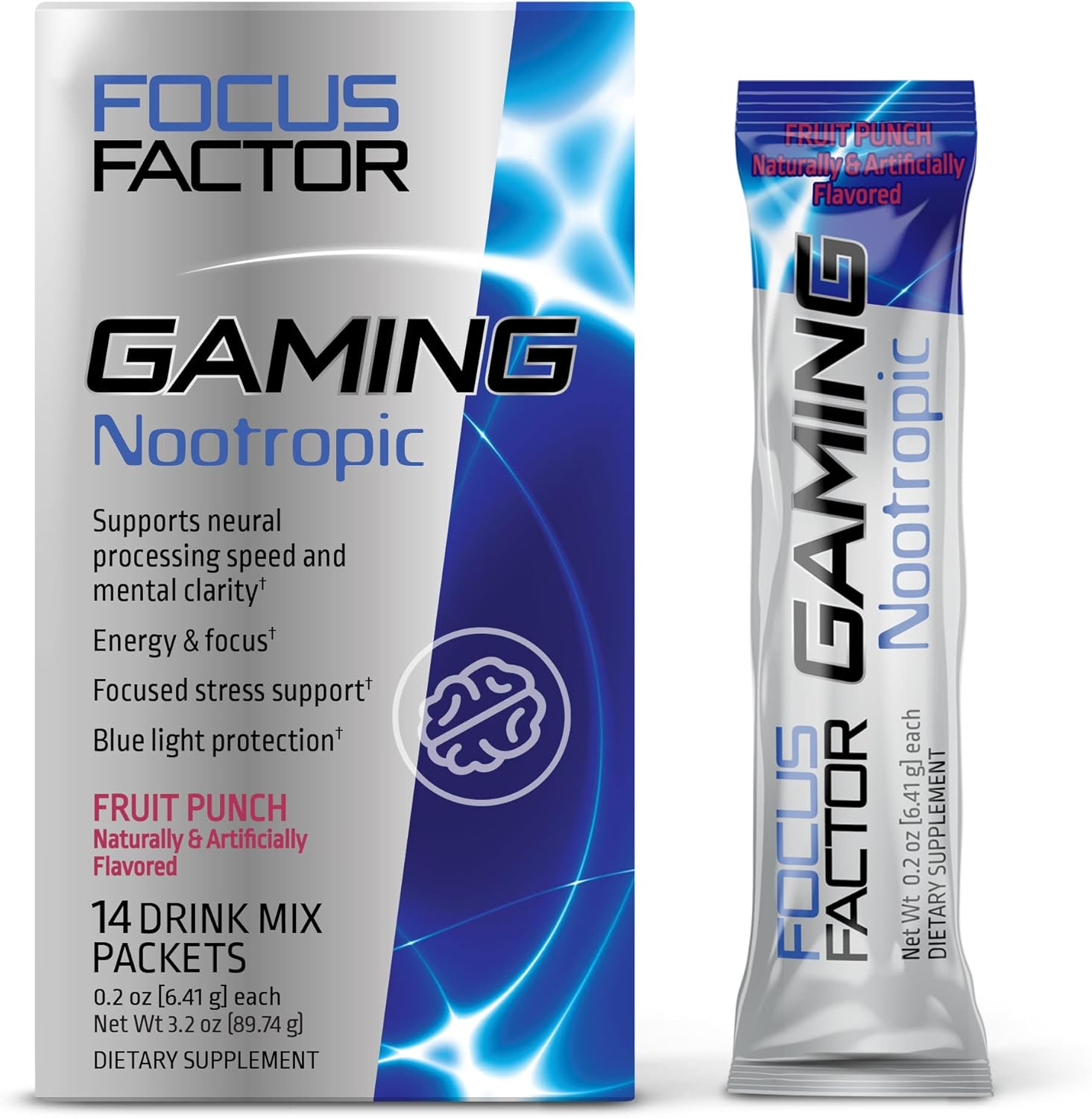 Focus Factor Gaming Nootropic Supplement with Lions Mane for Energy, Focus, Concentration (14 sachets) - Lutemax2020 Eye & Vision Support - Ginkgo Biloba, Caffeine Stress Brain Supplement, Red - Image 1