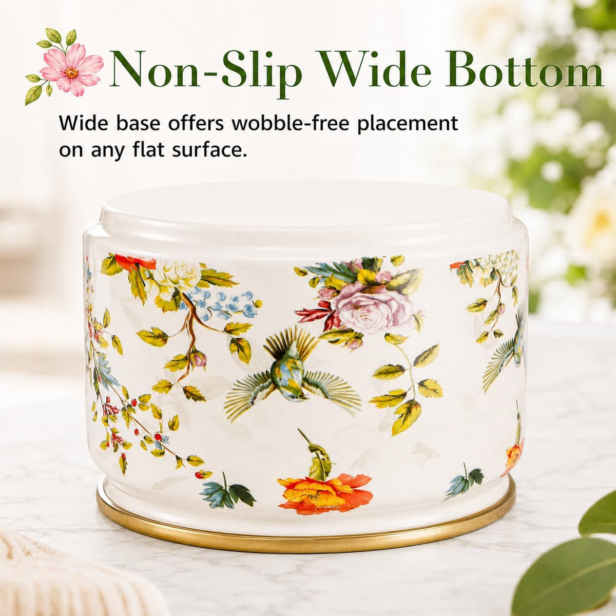 Elsjoy decorative floral storage container with lid removed