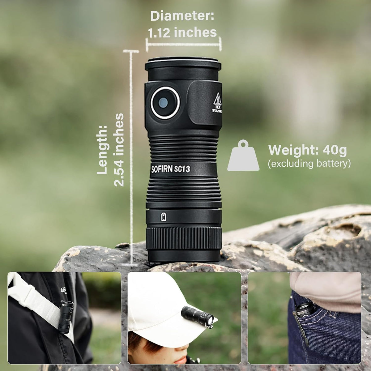 Sofirn SC13 aluminum alloy body and optical lens detail