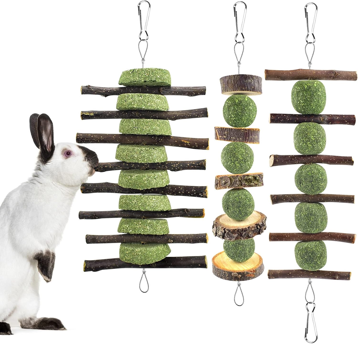 ERKOON bunny chew toys front view hanging in cage