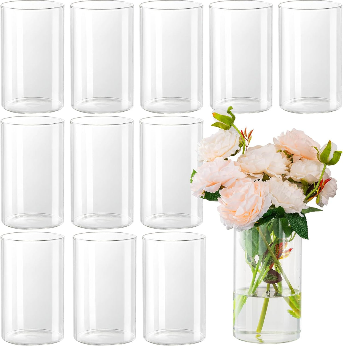 12pcs Glass Cylinder Vases for Centerpieces - 4 Inch Small Flower Vase for Wedding Decorations, Clear Glass Flower Vases Floating Candle Holder for Table Centerpiece Wedding Home Dcor - Image 10