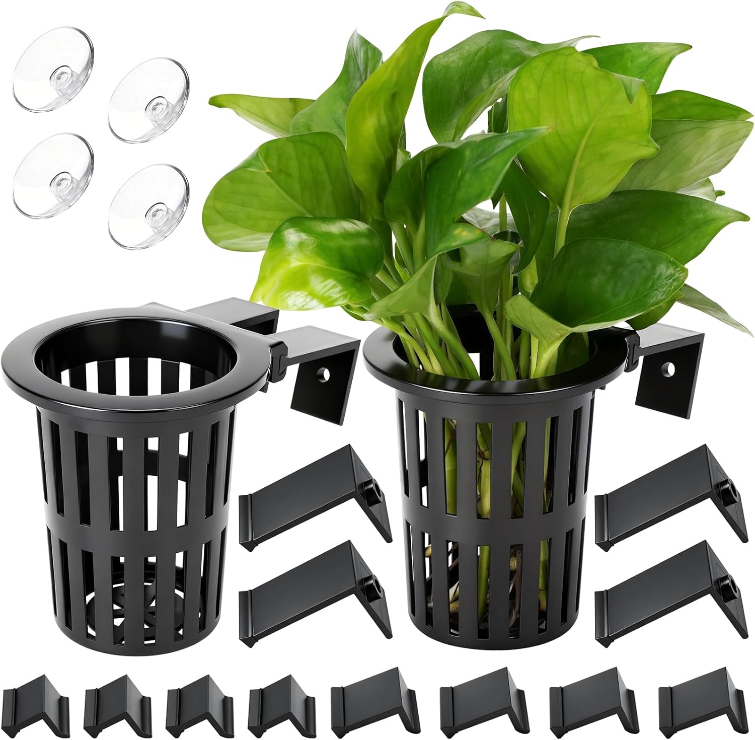 Borlech Upgraded Large Aquarium Plant Holder front view showing dual pack black baskets.
