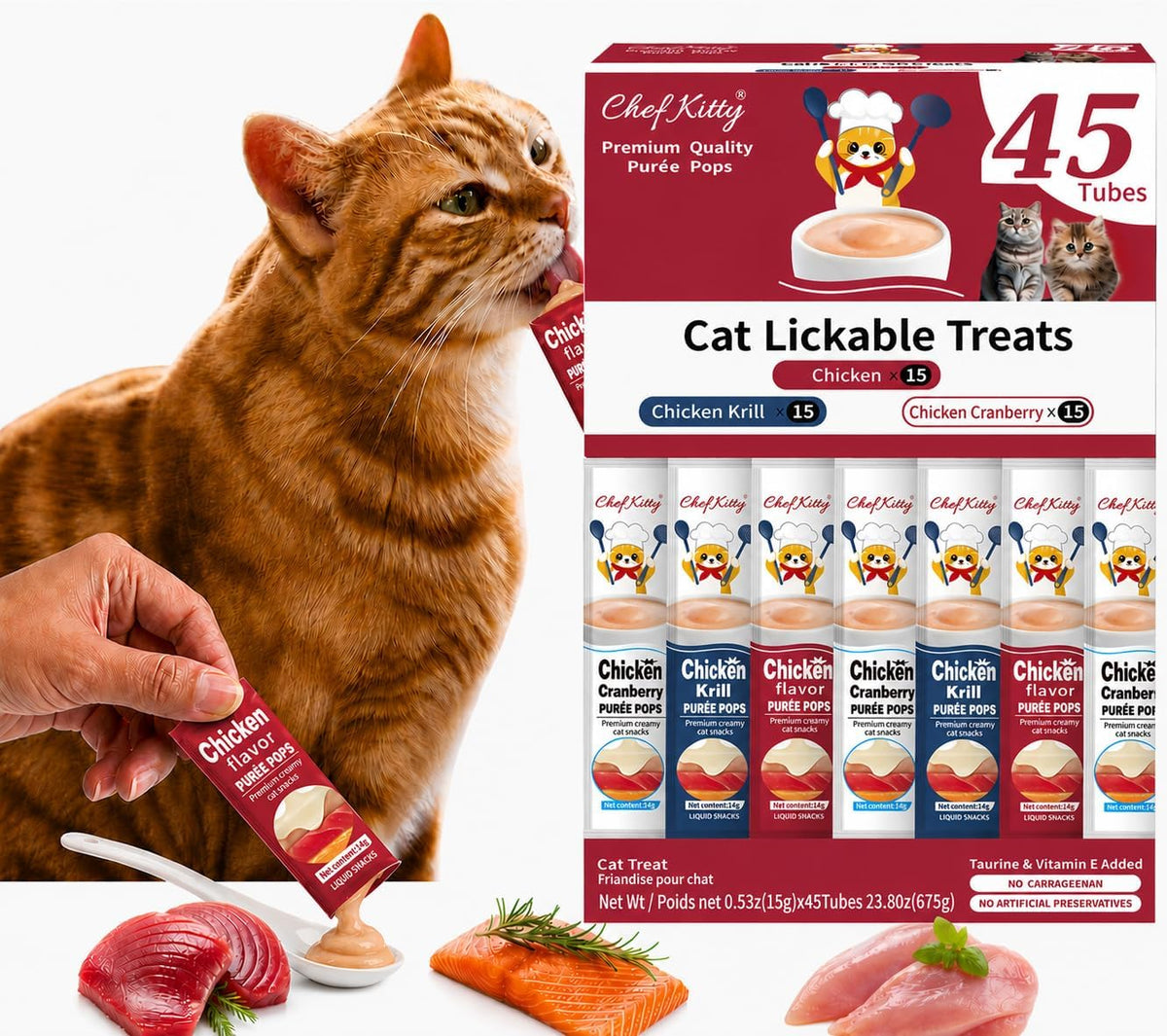 Cat Treats Lickable | Grain-Free Cat Food Toppers, High Protein | Creamy Puree Squeeze Ups with Vitamin E & Taurine, Digestible Formula | 0.5 oz. Each Tube, Chicken & Seafood Mix Variety | 45 Tubes - Image 12