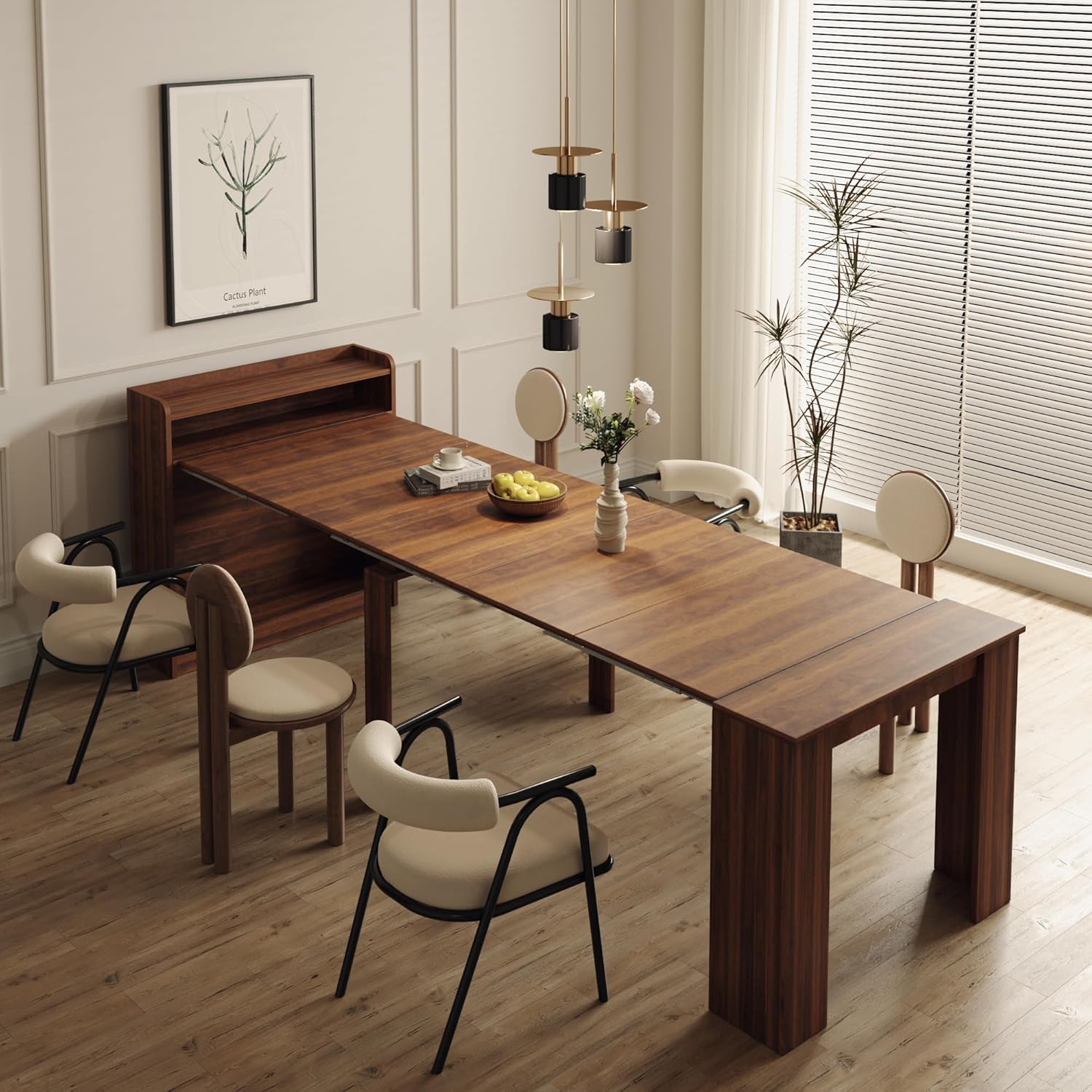 DMAITH extendable dining table walnut front view compact console setup