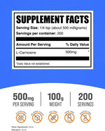 BulkSupplements L-Carnosine clean unflavored dietary powder close up for cellular health.