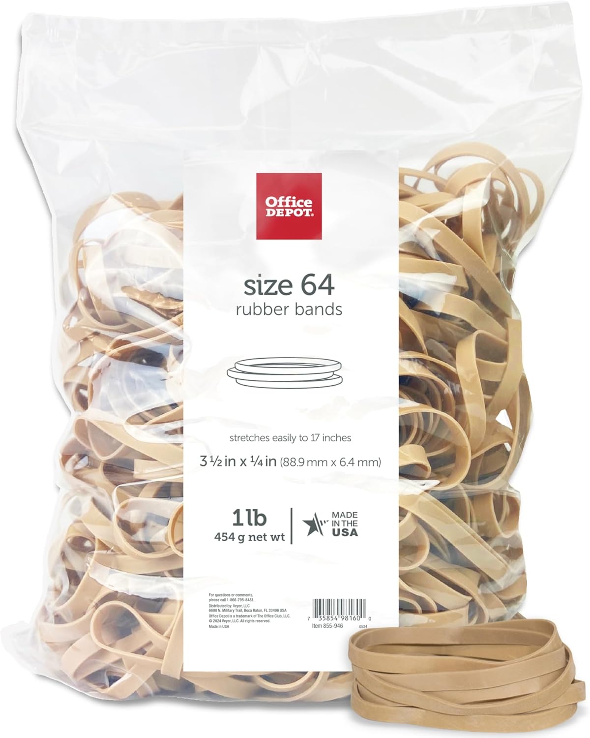 Office Depot Rubber Bands, 64, 3 1/2in. x 1/4in, 1 Lb. Bag, 2464408 - Image 1