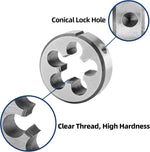 Burkit Number 10-32 UNF Round Threading Die featuring conical lock hole