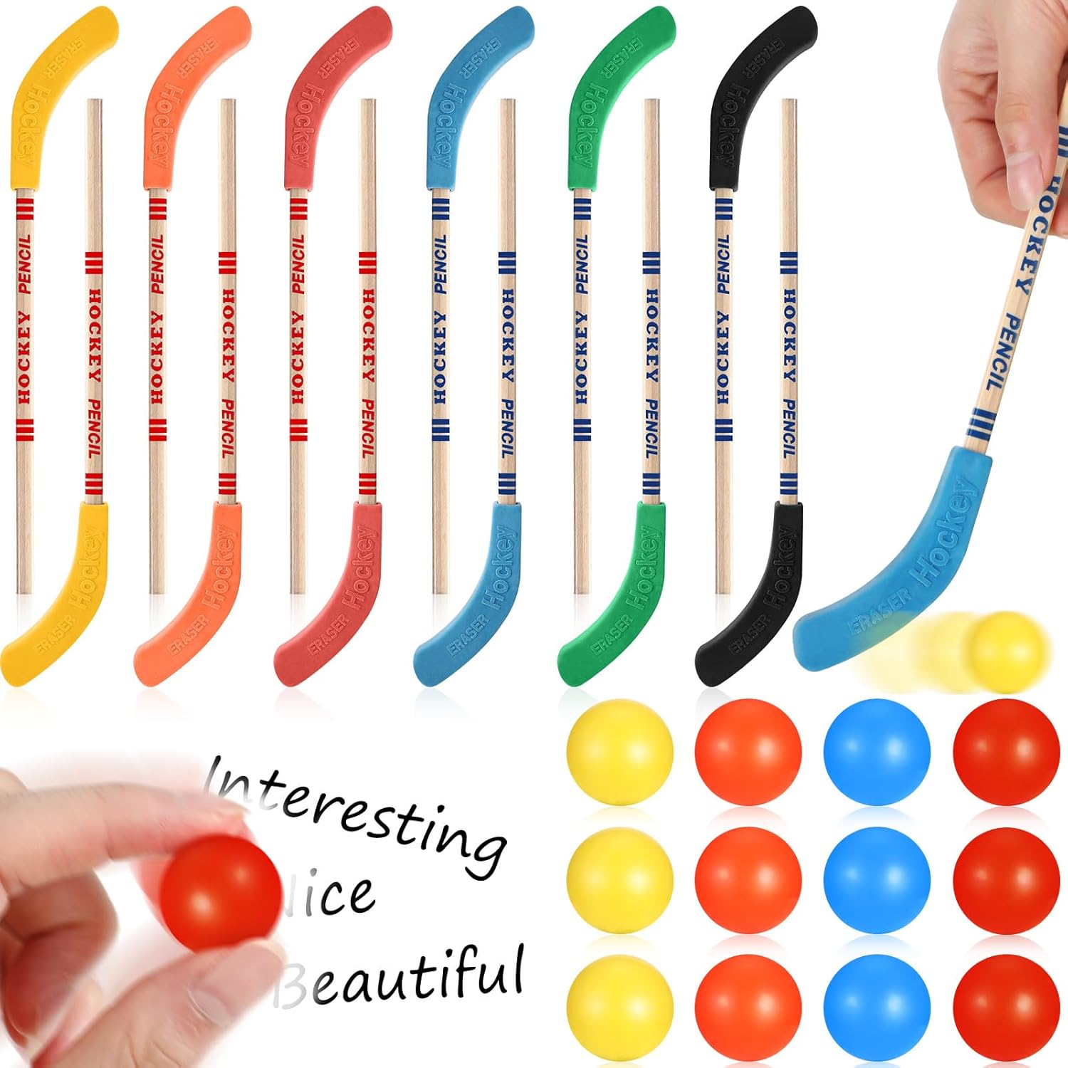 Harloon 24 piece hockey pencil and eraser set front view