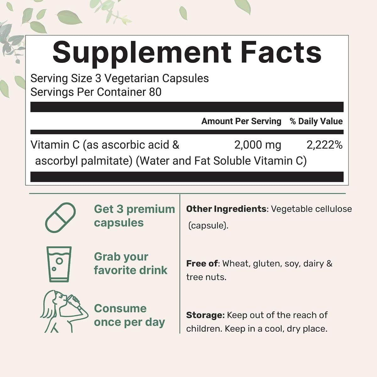 Micro Ingredients vitamin c supplement bottle back nutritional label
