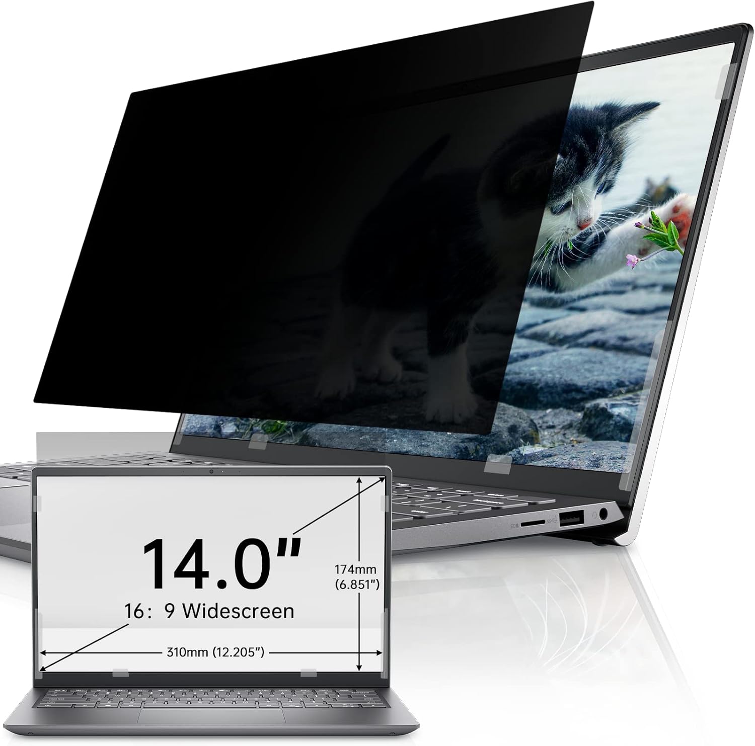 IPROKKO laptop privacy screen 14 inch front view blocking side glare